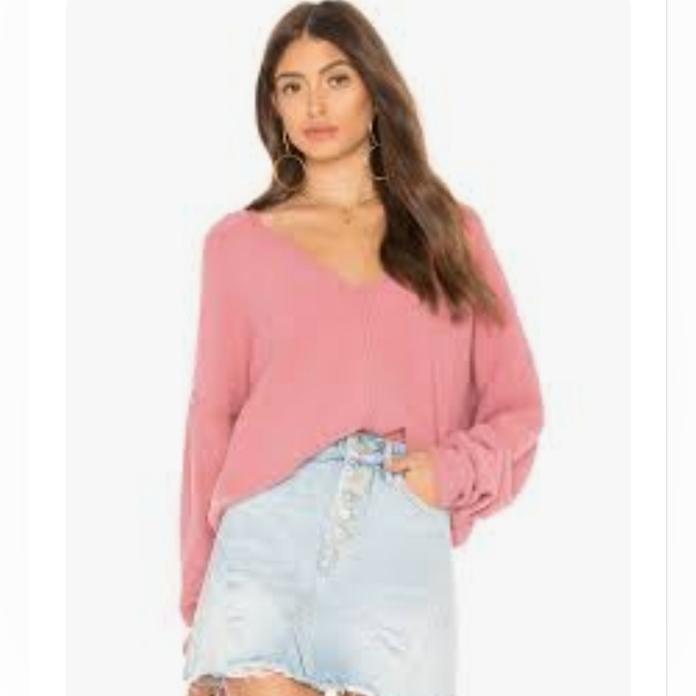 New Free People Take Me Places Pink Draped Knit Sweater Slouchy Size Small